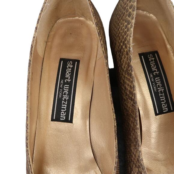 Stuart Weitzman Shoes Womens 9 Pumps Snakeskin Print Leather Fashion Heels Brown - Picture 5 of 14